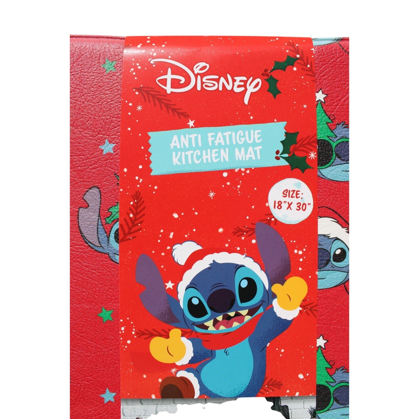 Disney Stitch Anti Fatigue Kitchen Mat 18 X 30” Christmas Tree Santa Hat NEW