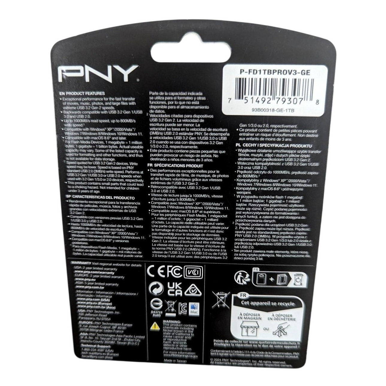PNY PRO Elite V3, 1TB, USB 3.2 Gen 2 USB 1000mb/800mb, Flash Drive, New (Sealed)
