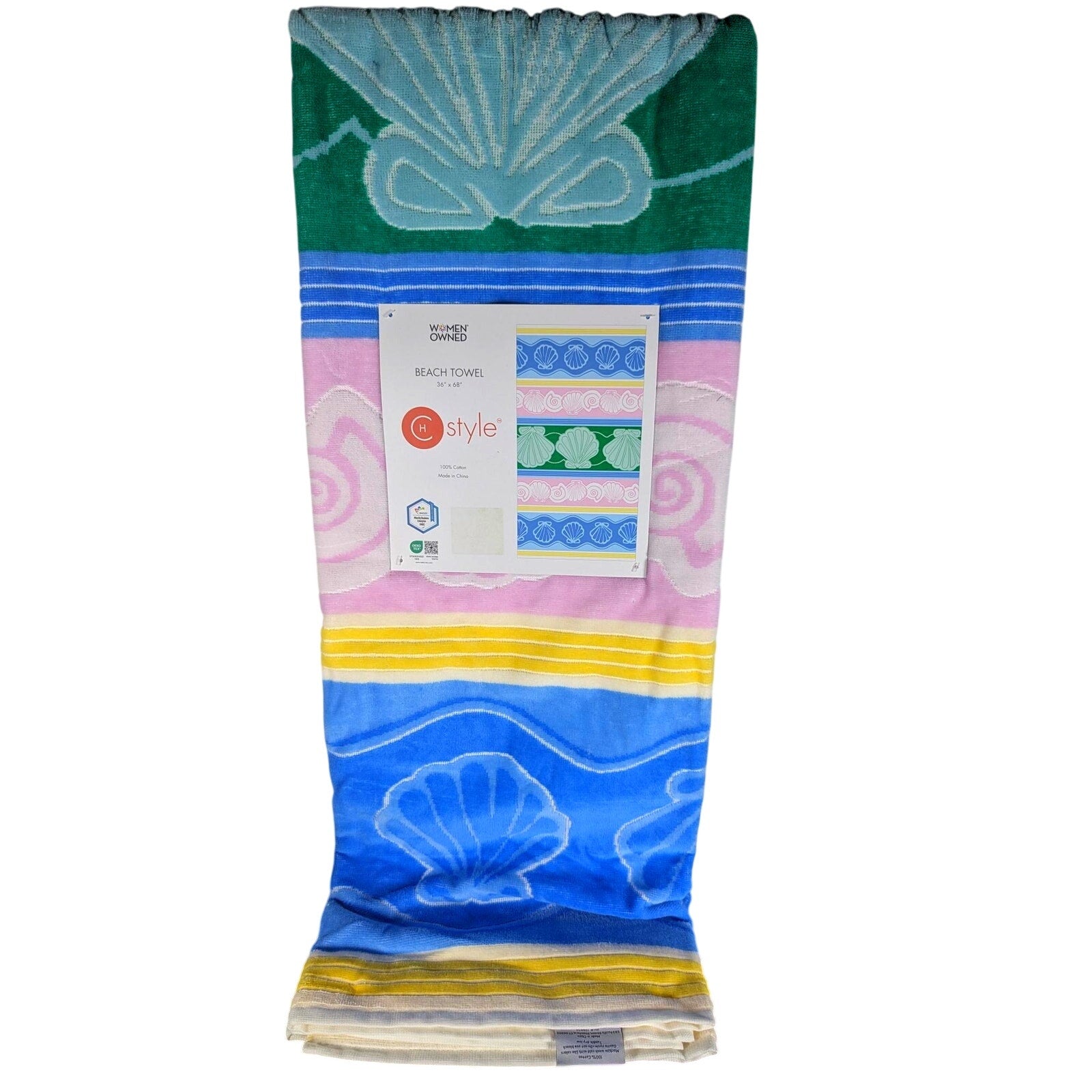 CH Style-Women Owned 36x68 Beach Towel, Sea Shells