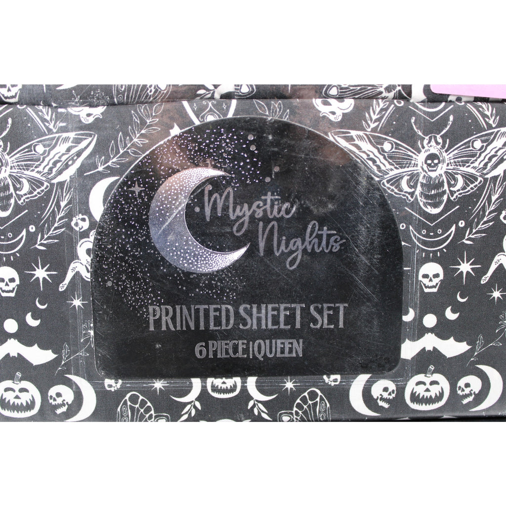 Mystic Nights Halloween 6 pc QUEEN Skulls/ Pumpkins/Butterflies/ Bats Sheet Set