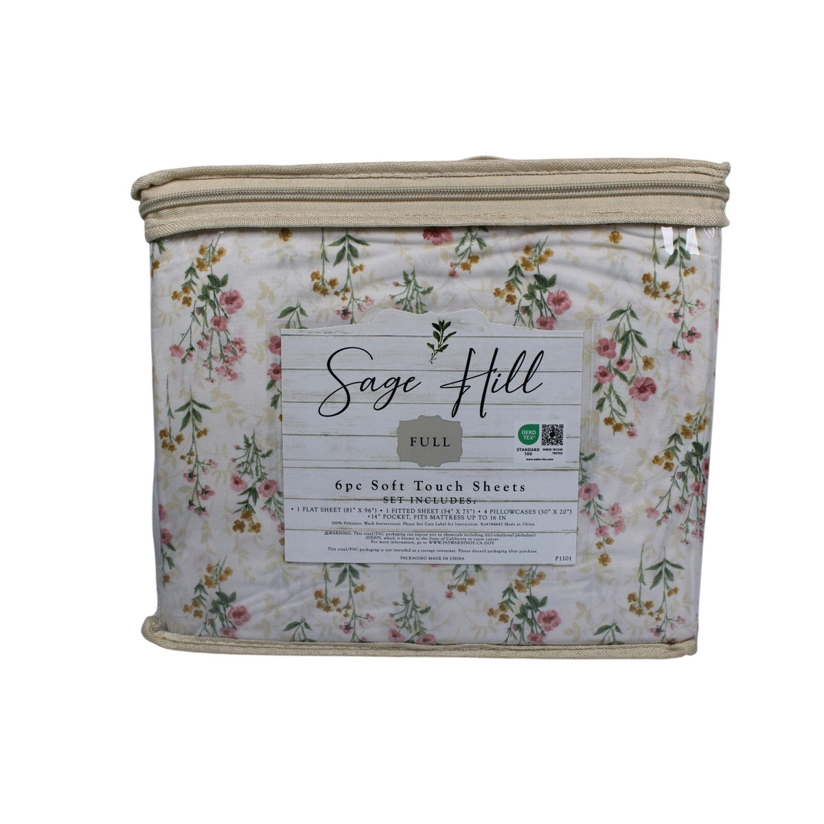 Sage Hill Full Light Tan Sheet Set 6 Piece Soft Touch Floral Print
