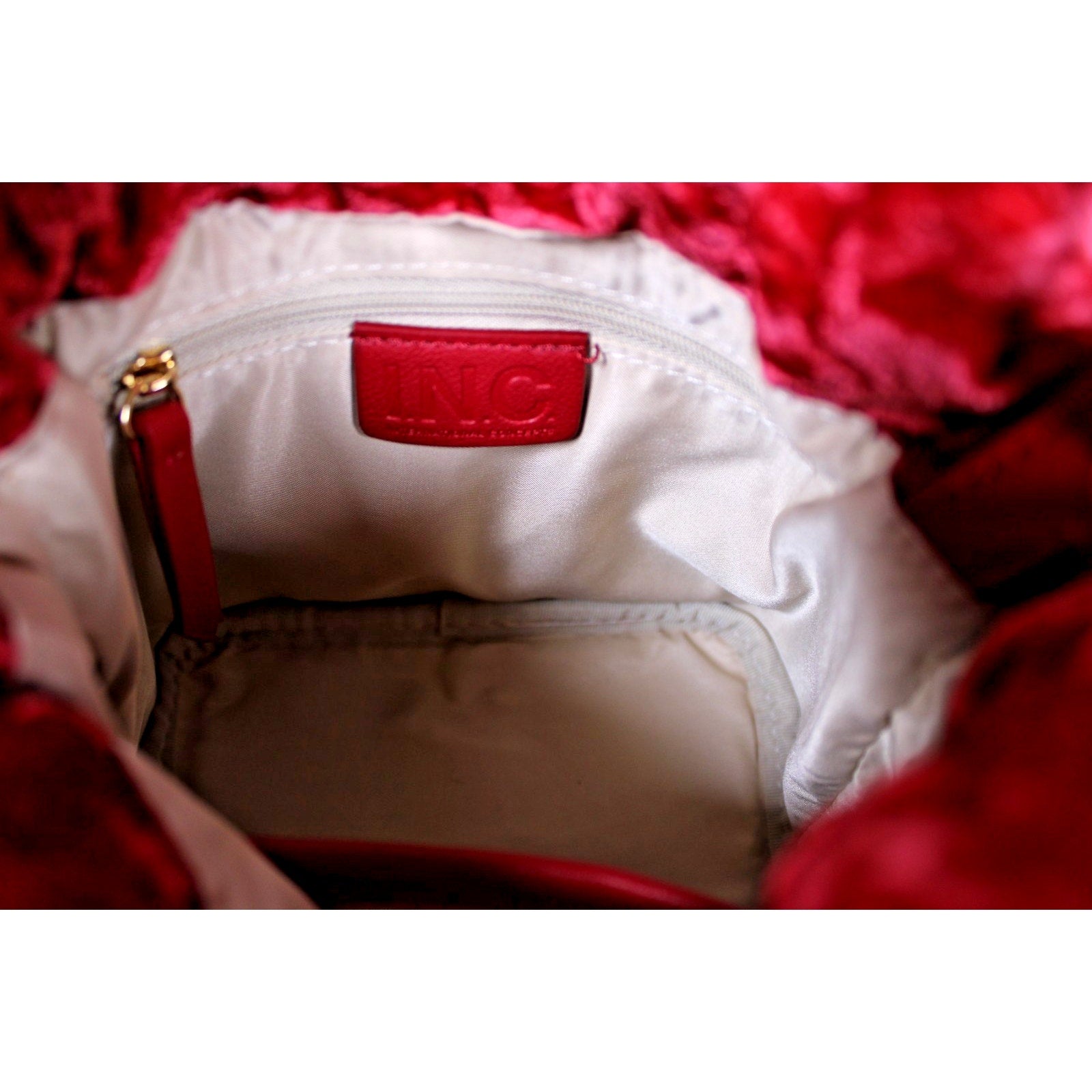 INC International Concepts Meliss velvety bucket crossbody bag - RED PEPPER