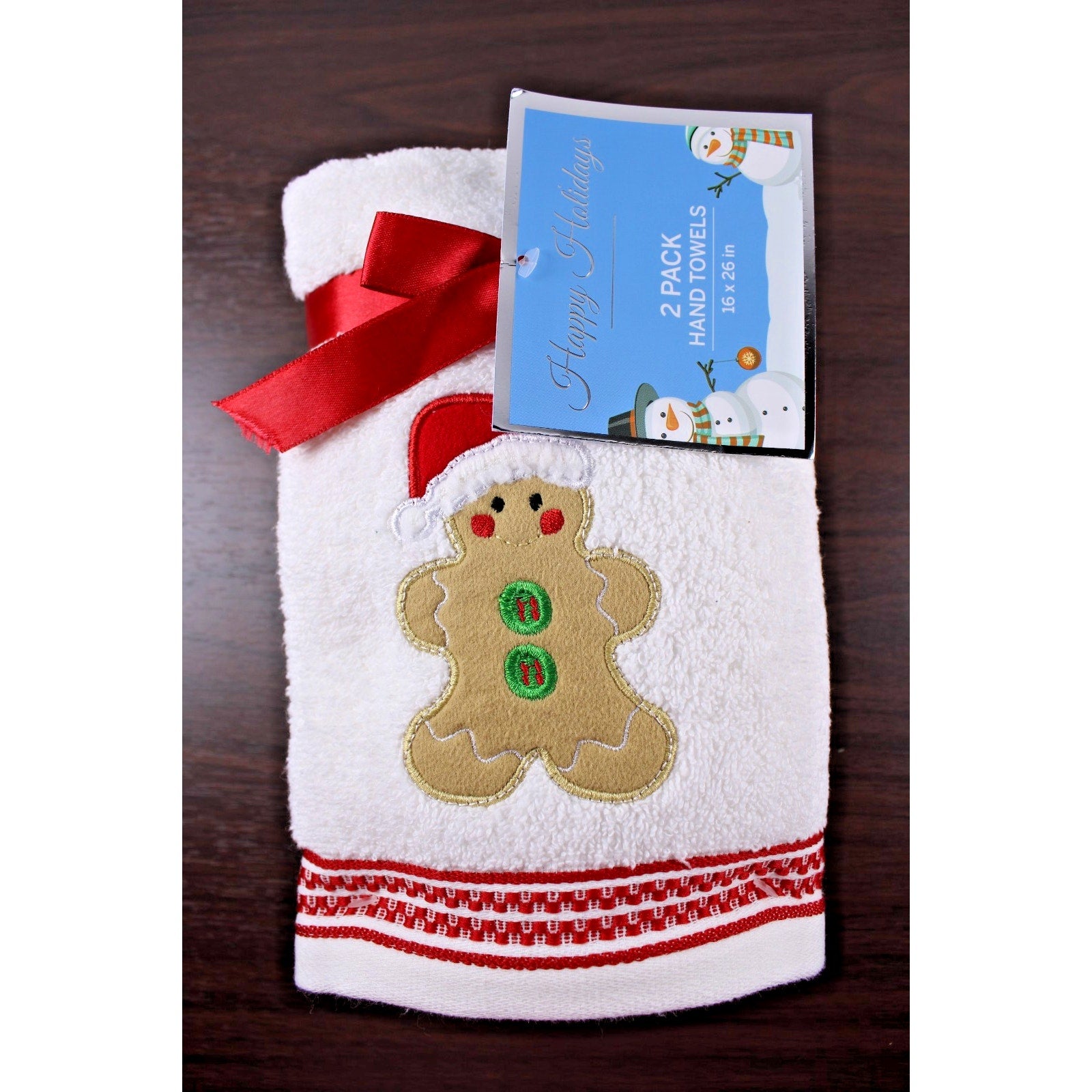 Gingerbread Man Santa Plush Set of 2 Embroidered Turkish Hand Towels ~ Farmhouse