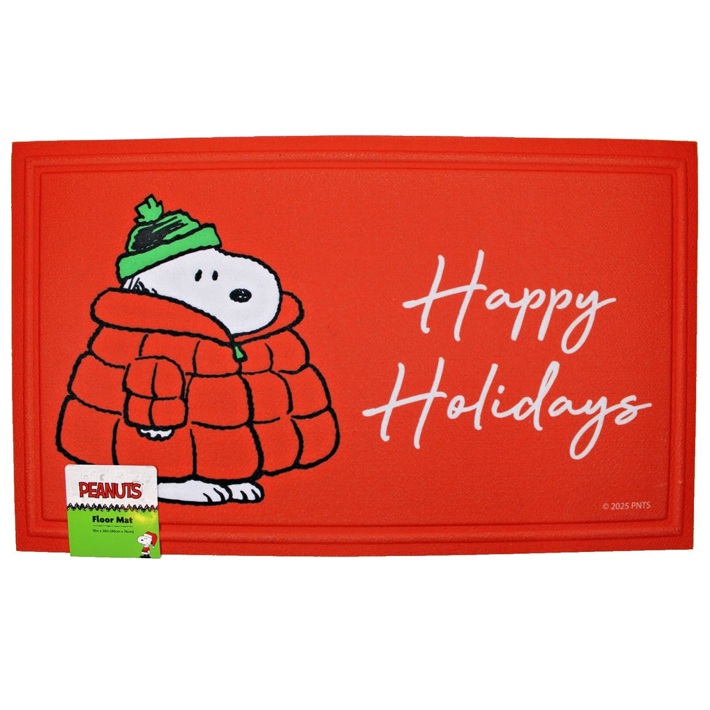 PEANUTS Snoopy RED Puffer Jacket ”Happy Holidays” Christmas Rubber Mat 18”X30”
