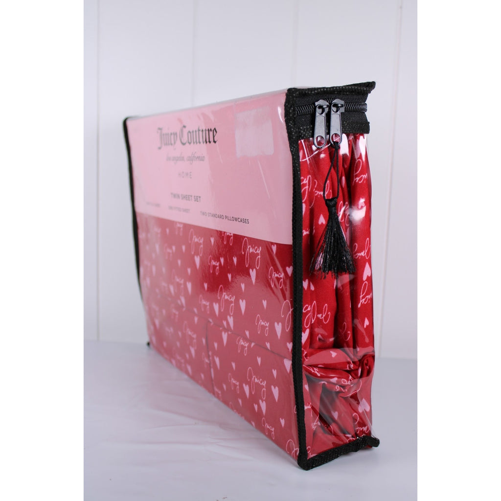 Juicy Couture Twin 4psc Bed Sheet Red, Juicy Logo, Hearts