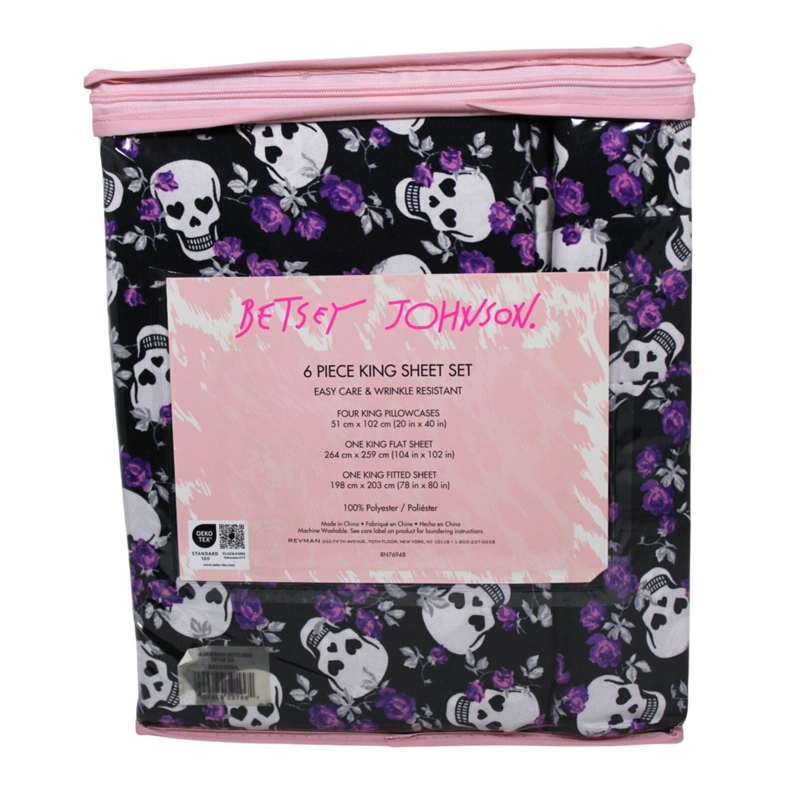 Betsey Johnson Skull Purple Roses 6PC King Sheet Set New