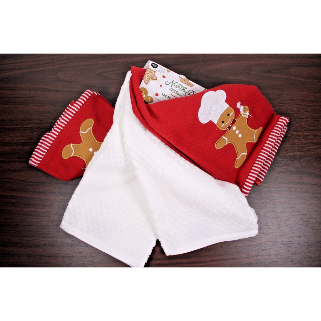 Gingerbread Cookie Man, 4-pc cotton Kitchen Towels 16" x 26" Christmas Holiday
