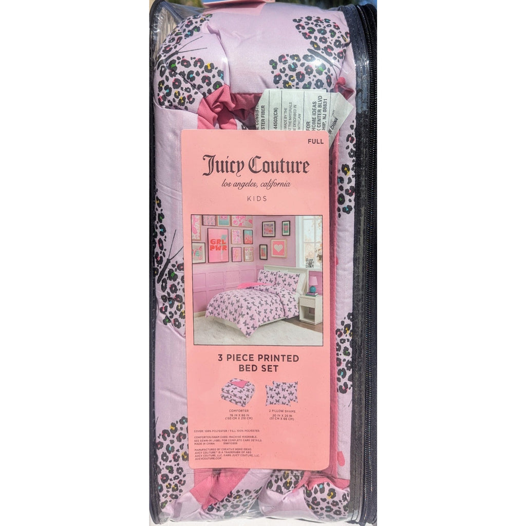 Juicy Couture Lavender w/Leopard Butterflies & Hearts FULL Comforter & Shams Set