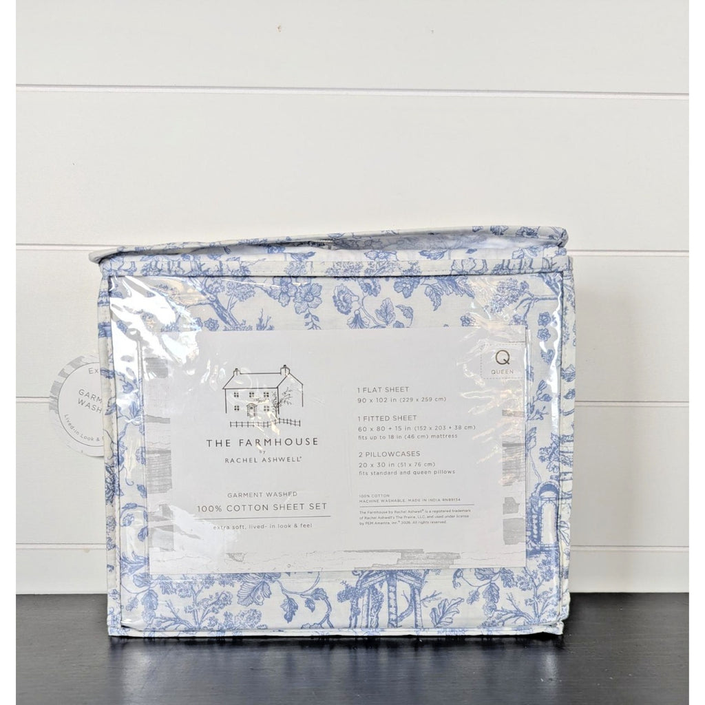 The Farmhouse Rachel Ashwell Blue Floral Queen Sheet Set