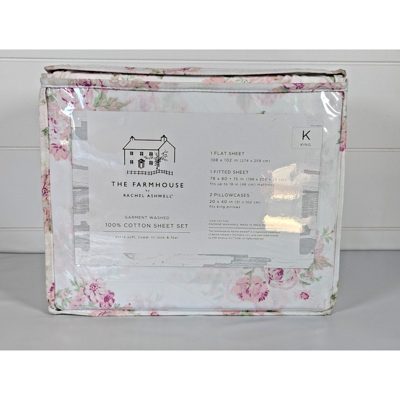 The Farmhouse Rachel Ashwell KING Sheet Set Pink Floral Cotton Shabby Chic 4pcs