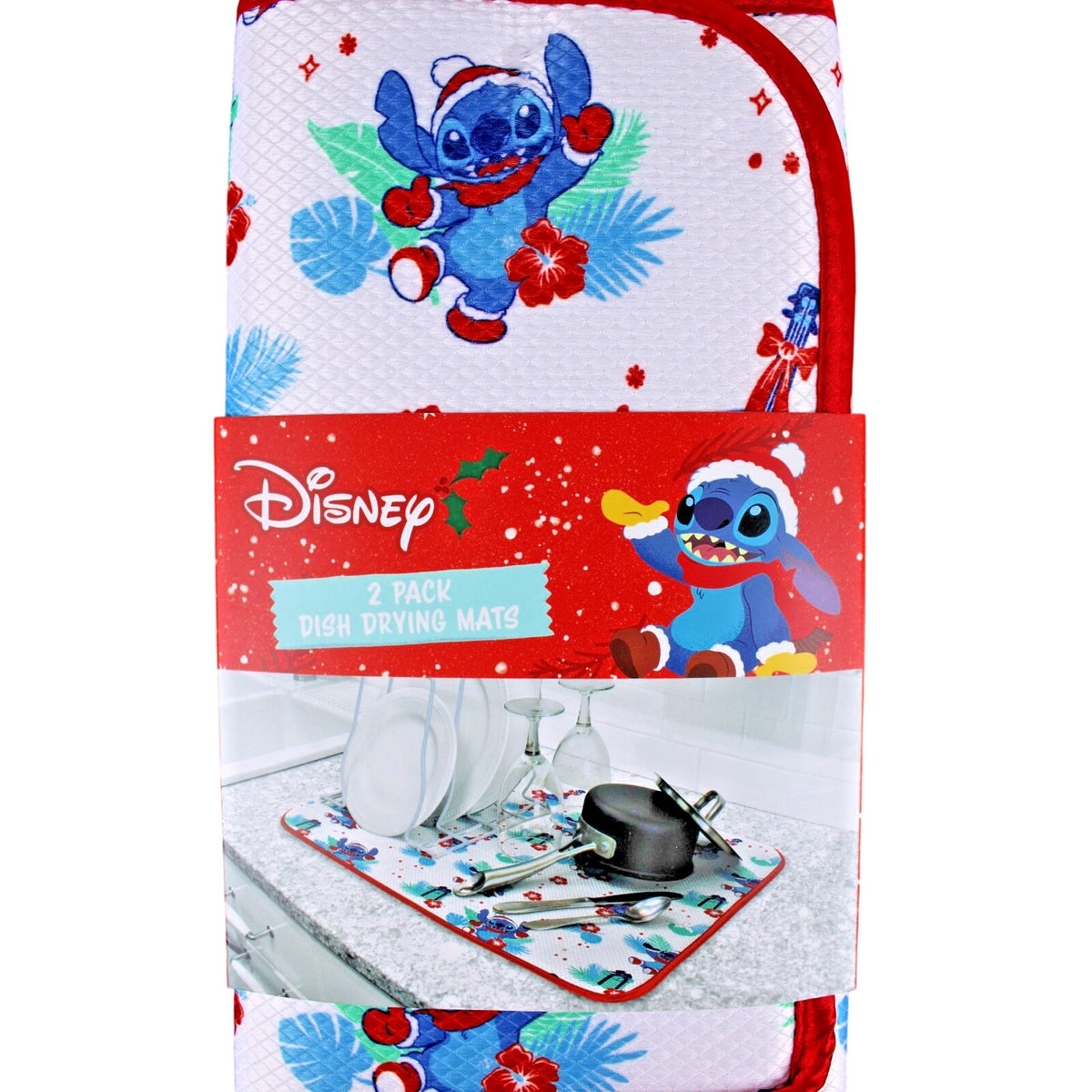 Disney Santa Hat Stitch Hawaiian Aloha Christmas Dish Drying Mat 16”x18”