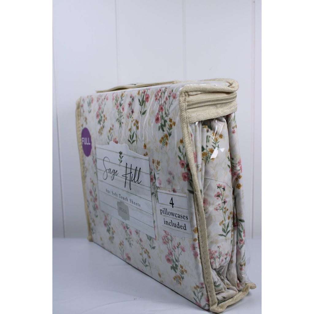 Sage Hill Full Light Tan Sheet Set 6 Piece Soft Touch Floral Print