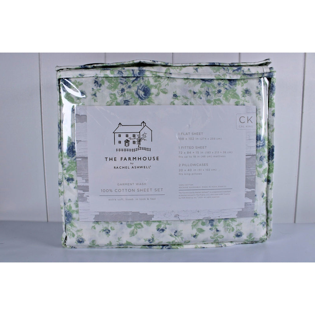 The Farmhouse Rachel Ashwell Blue Floral Cal King Sheet Set Blue Green