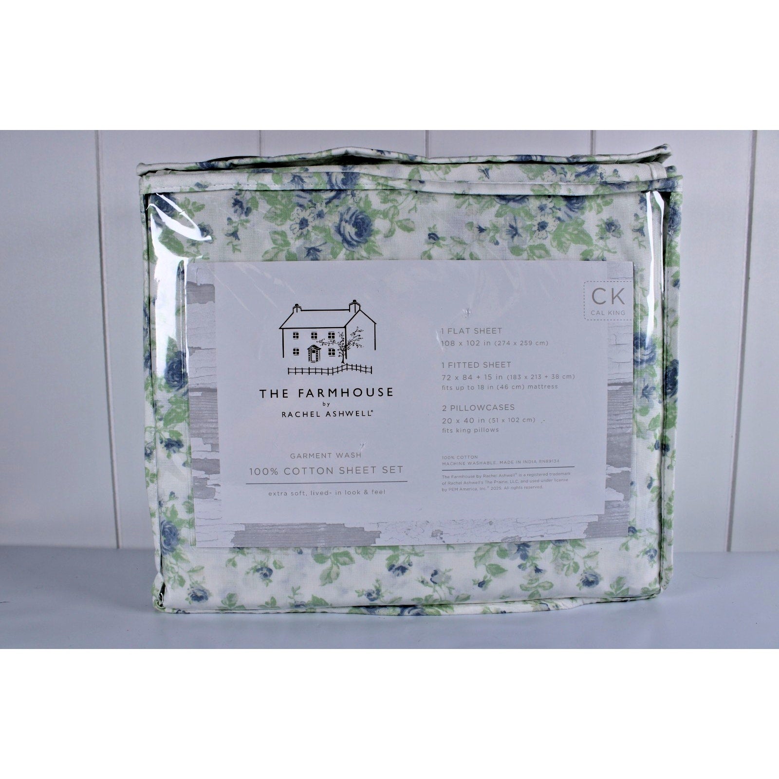 The Farmhouse Rachel Ashwell Blue Floral Cal King Sheet Set Blue Green