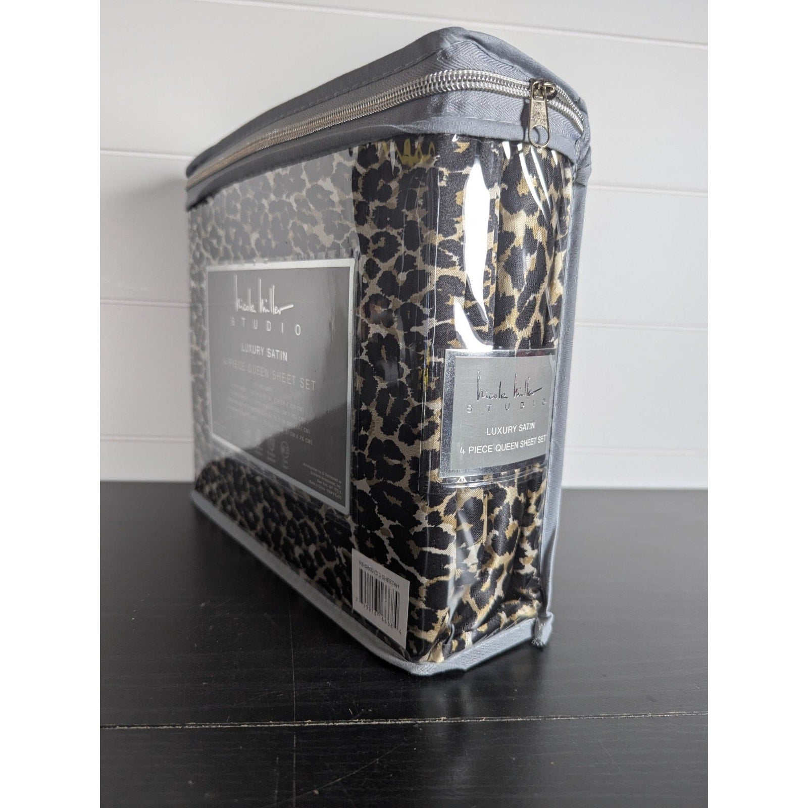 Nicole Miller Studio Luxury Satin Queen Sheet Set 4 Pc Leopard Cheetah - New