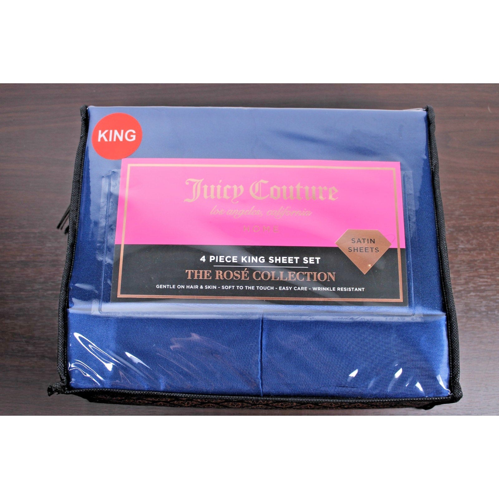 Juicy Couture Royal Blue Satin 4pc KING Sheet Set Easy Care Soft Sleek Smooth