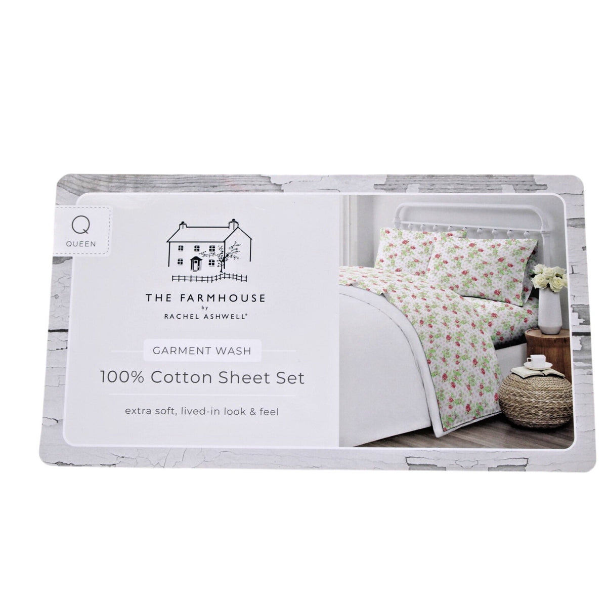 THE FARMHOUSE Rachel Ashwell 4 Pcs. White/Pink Queen Sheet Set Roses & Hearts