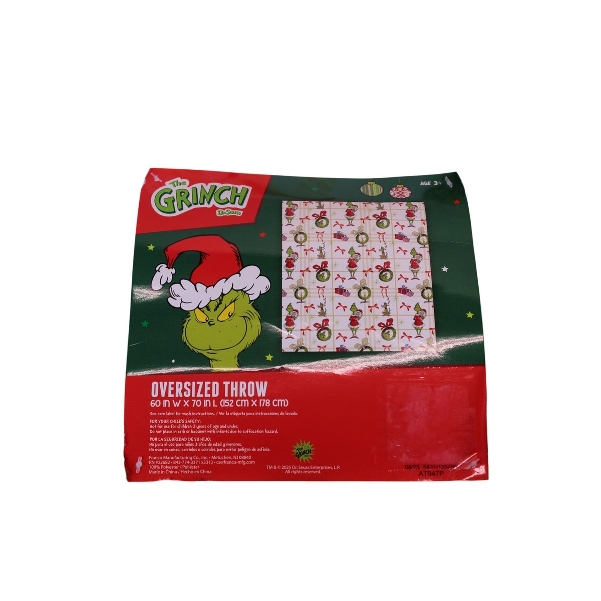 Dr. Seuss The Grinch Oversized Christmas Holiday Throw Blanket Soft Fleece