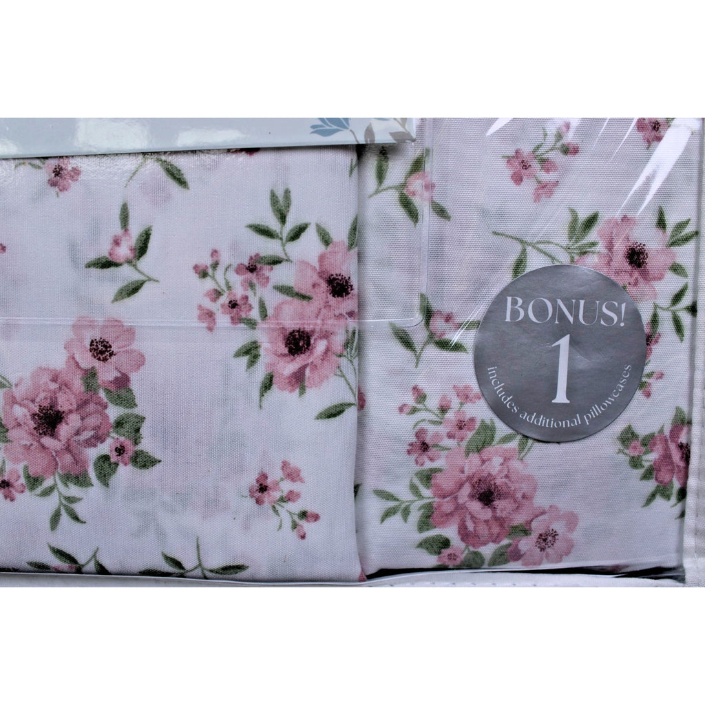 KINDRED HOME 4 PIECE TEA ROSE FLORAL DESIGN TWIN SHEET SET 1 EXTRA PILLOWCASE
