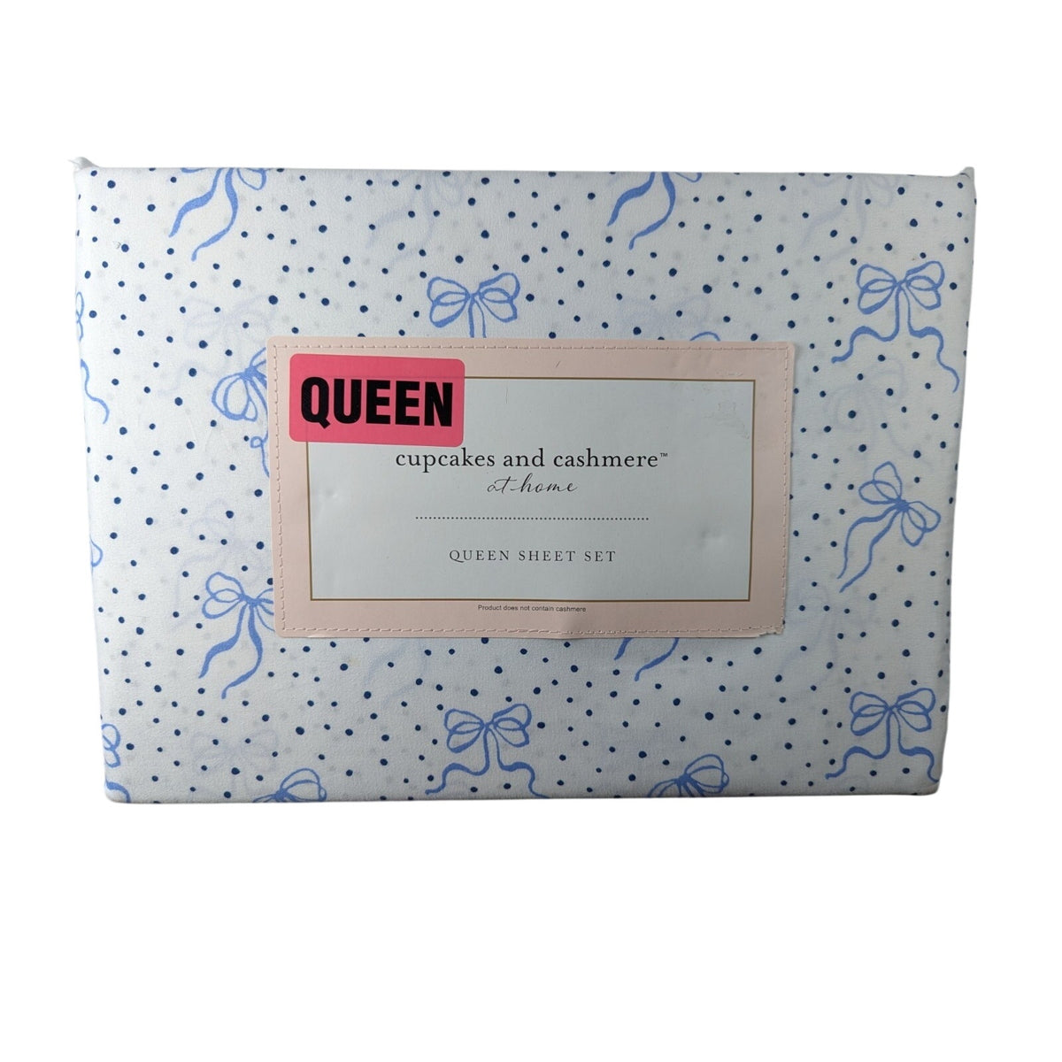 Cupcakes and Cashmere at home, Blue Ribbon & Dots 4pc QUEEN Sheet Set NEW
