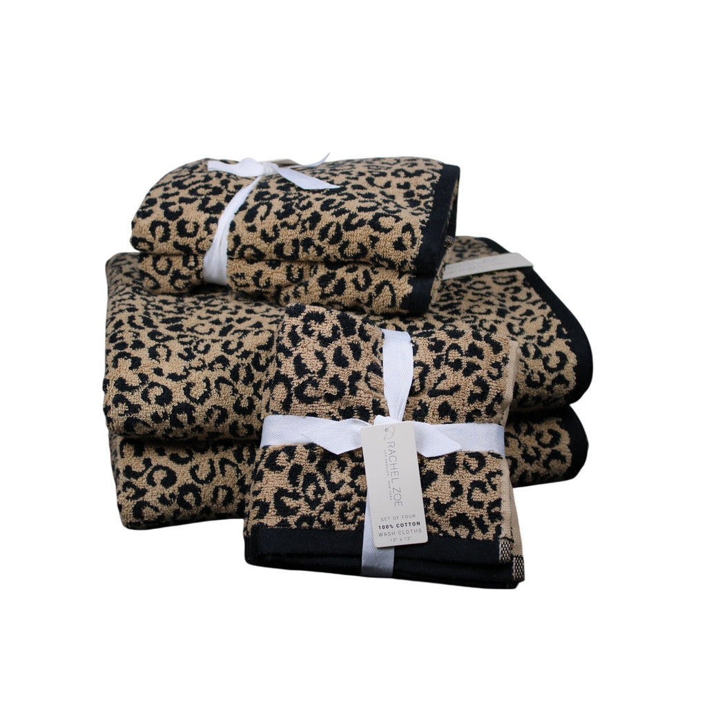 Rachel Zoe Leopard Cheetah Animal Print Bath Hand Washcloth Towel Set 8 Pc - NEW