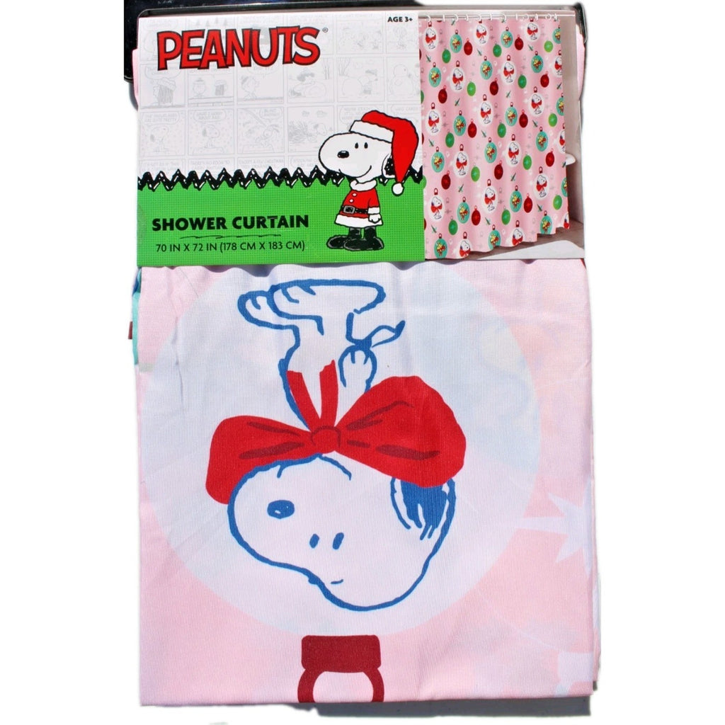 Peanuts Snoopy & Woodstock Christmas Ornaments Shower Curtain PINK 70x72 NEW