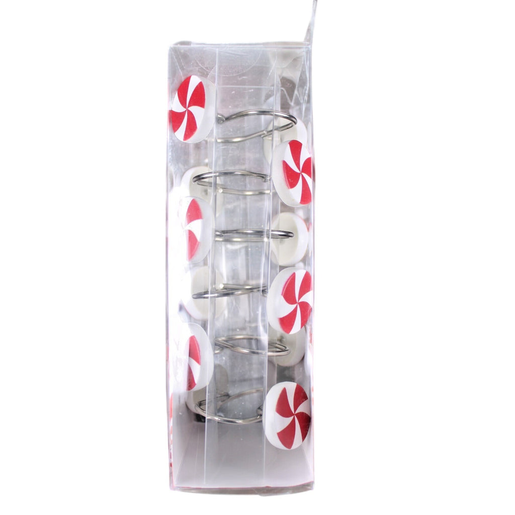 Set of 12 CHRISTMAS PEPPERMINT CANDY SHOWER CURTAIN HOOKS RINGS NIB