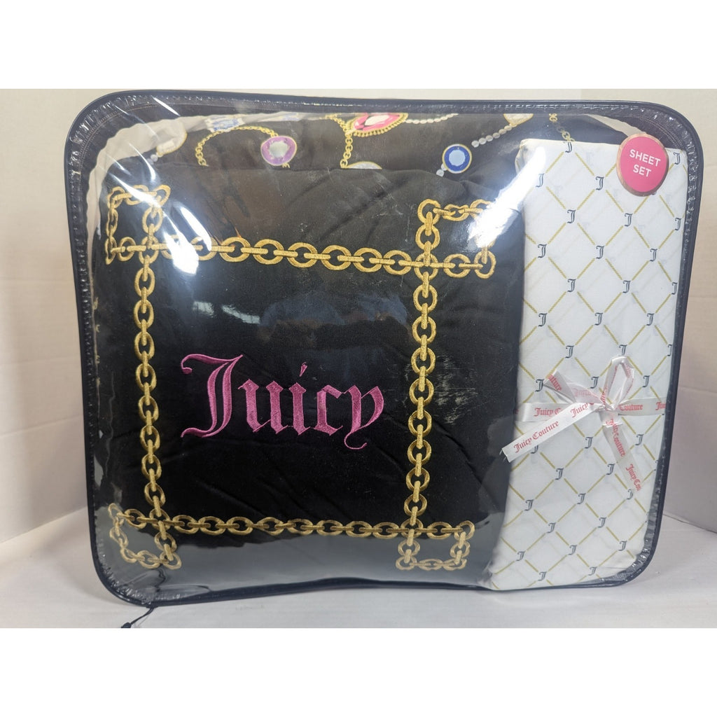 Juicy Couture Jewelery Gems Crowns QUEEN Bed Set Comforter, Shams, Sheets,Pillow