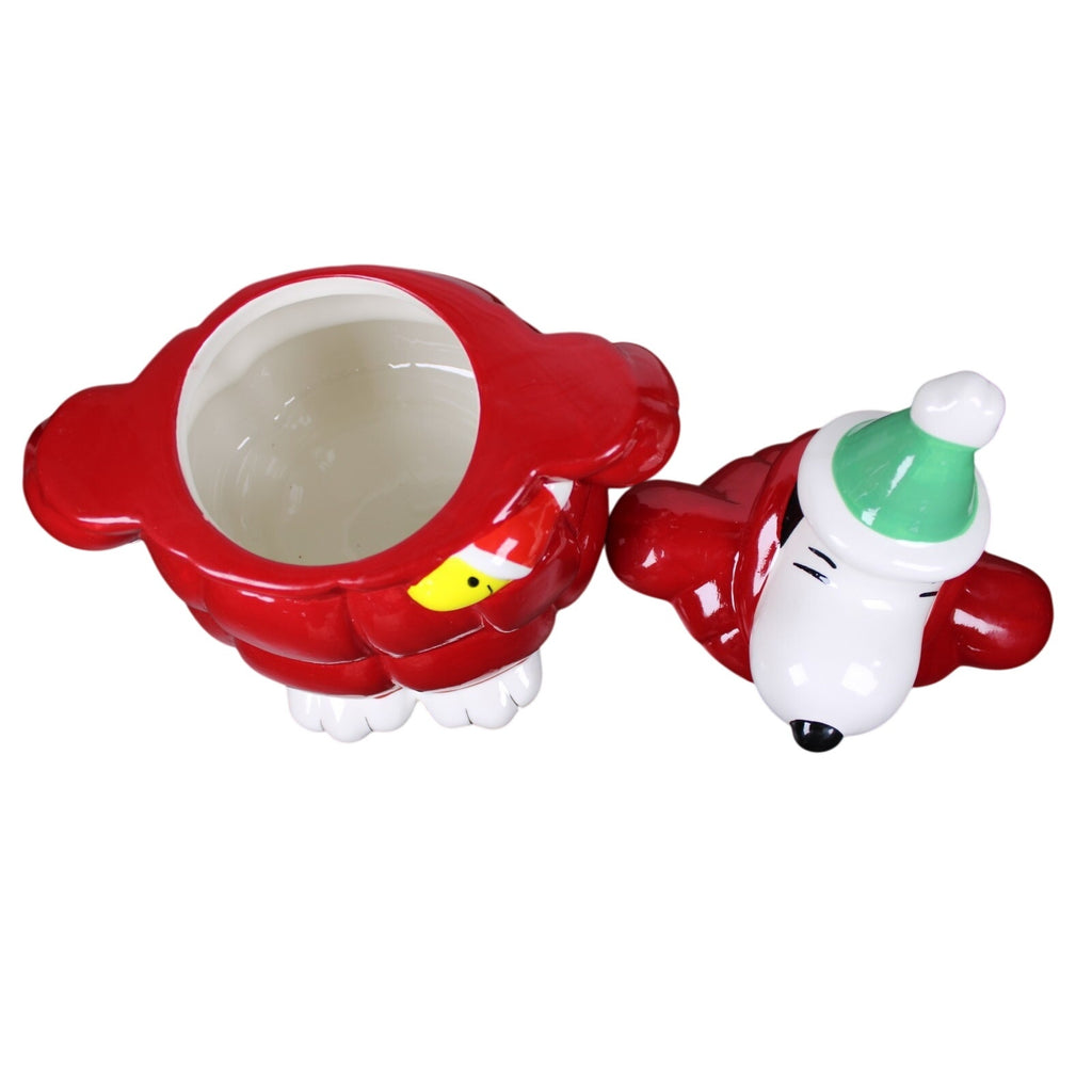 NEW Peanuts Snoopy Red Puffer Jacket Woodstock Cookie Jar Canister Christmas