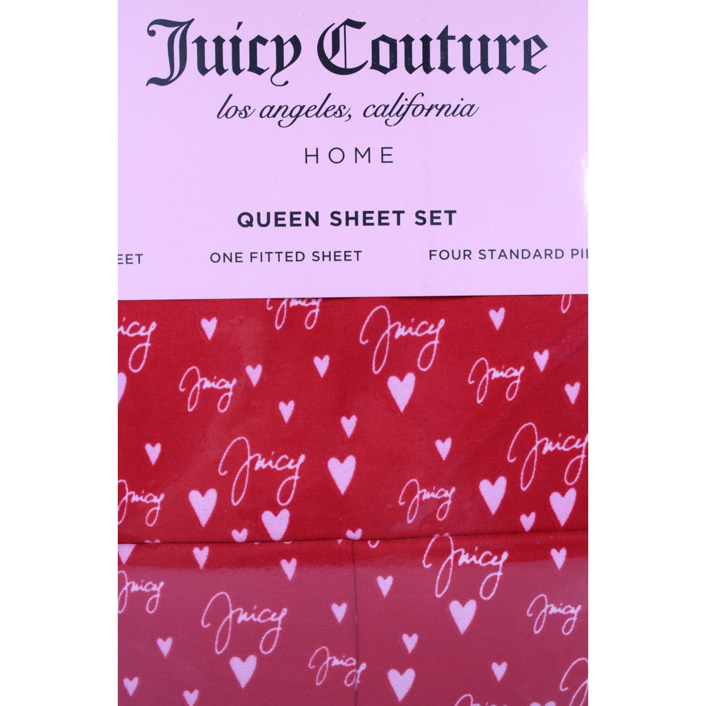 Juicy Couture Queen 6psc Bed Sheet Red, Juicy Logo, Hearts