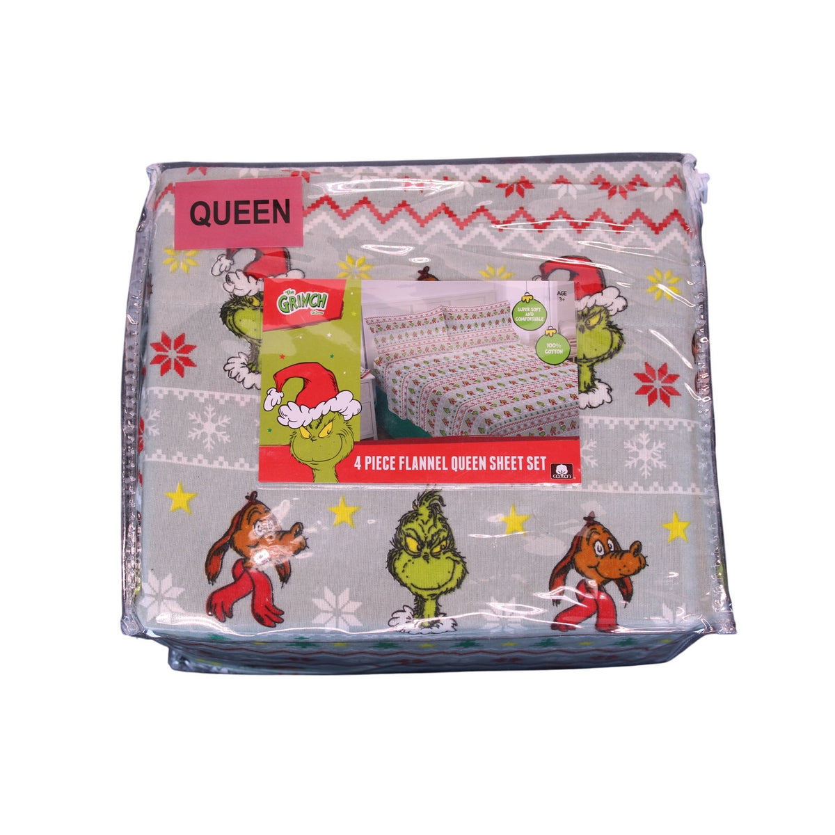 Dr. Seuss Grinch & Max Queen 4-Piece Flannel Sheet Set