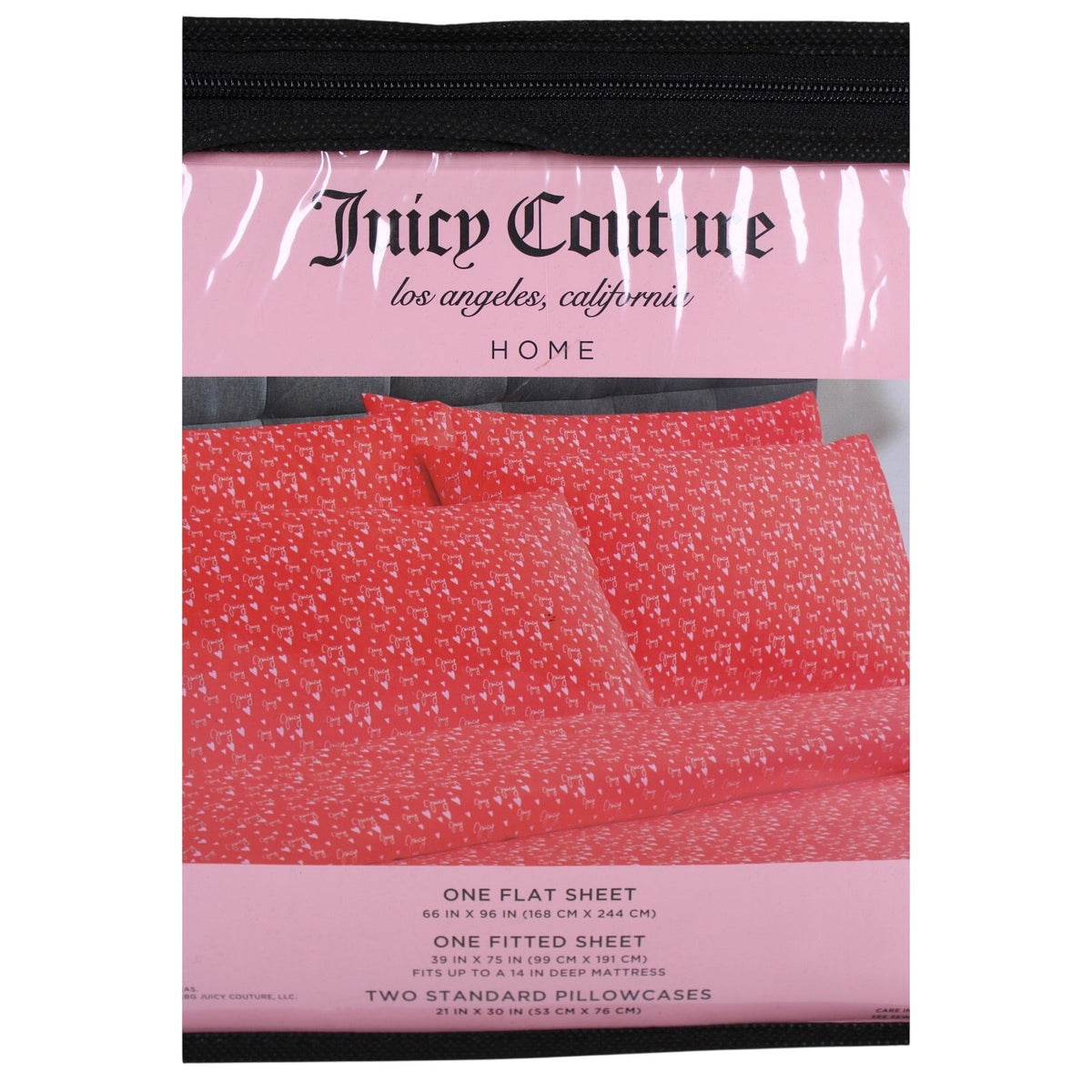 Juicy Couture Twin 4psc Bed Sheet Red, Juicy Logo, Hearts