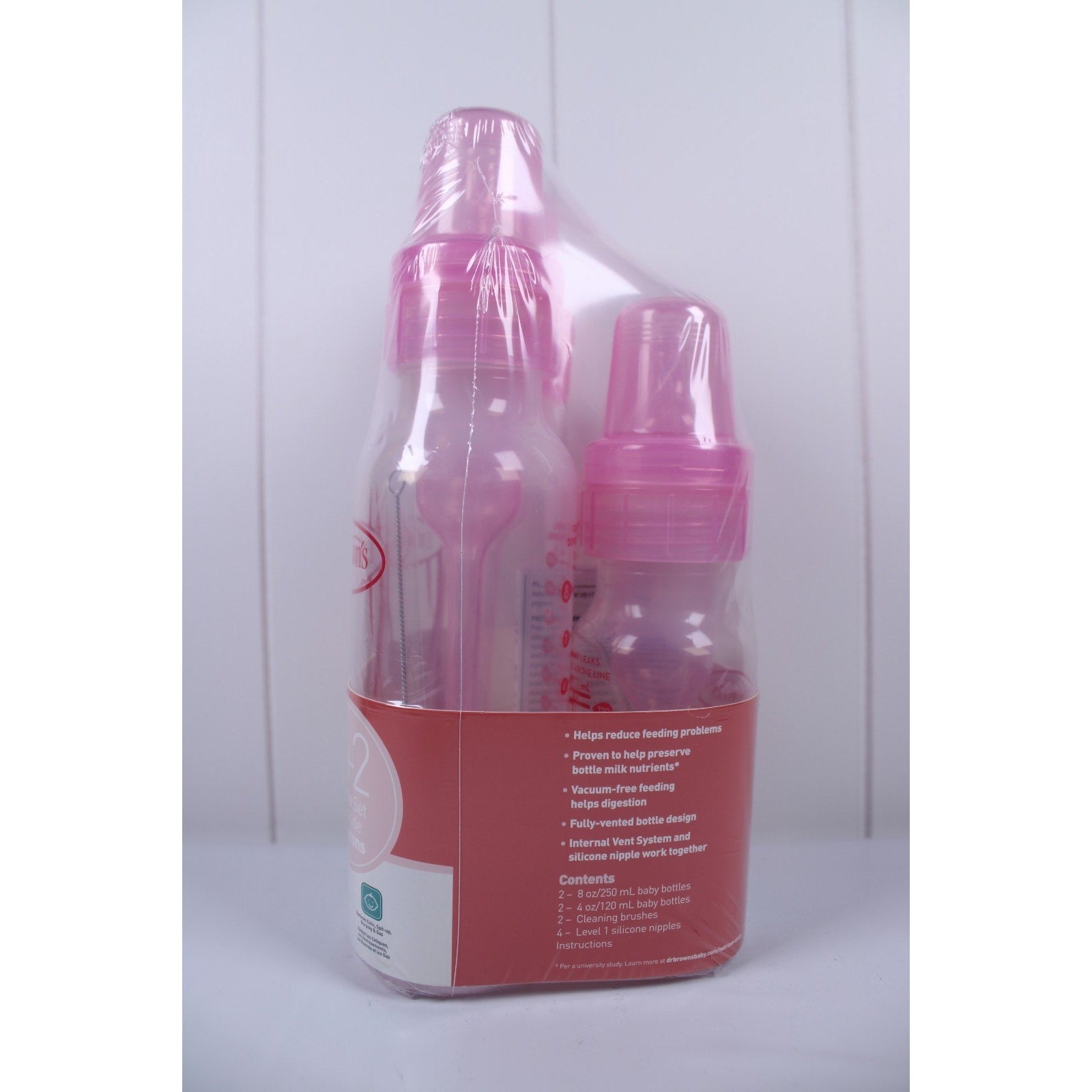 Dr Brown's Natural Flow BPA Free 0m+ Level 1 PINK 2+2 Bottles 4 Pack Set