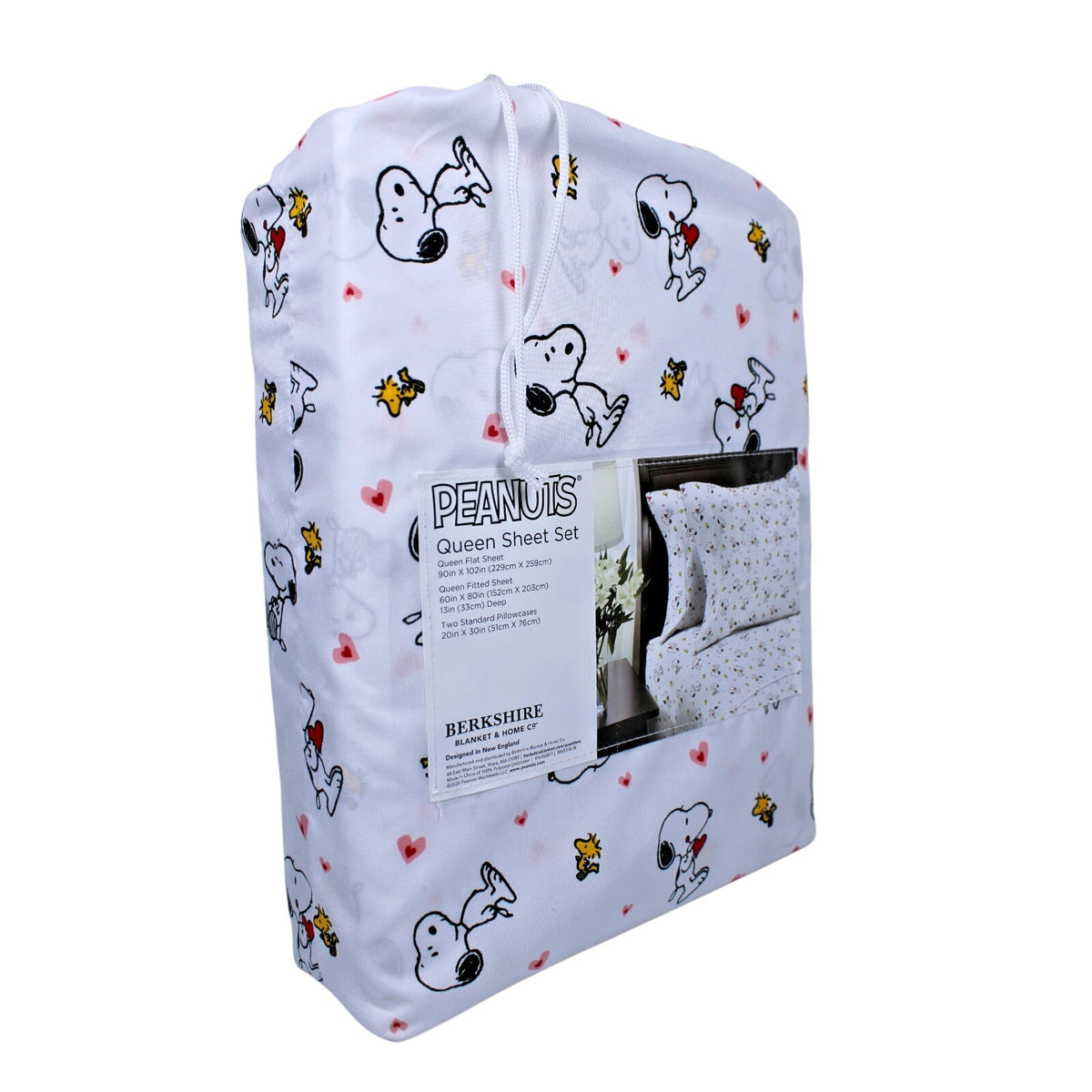 Peanuts Snoopy Queen 4pc Sheet Set By Berkshire Heart Valentines Woodstock NEW