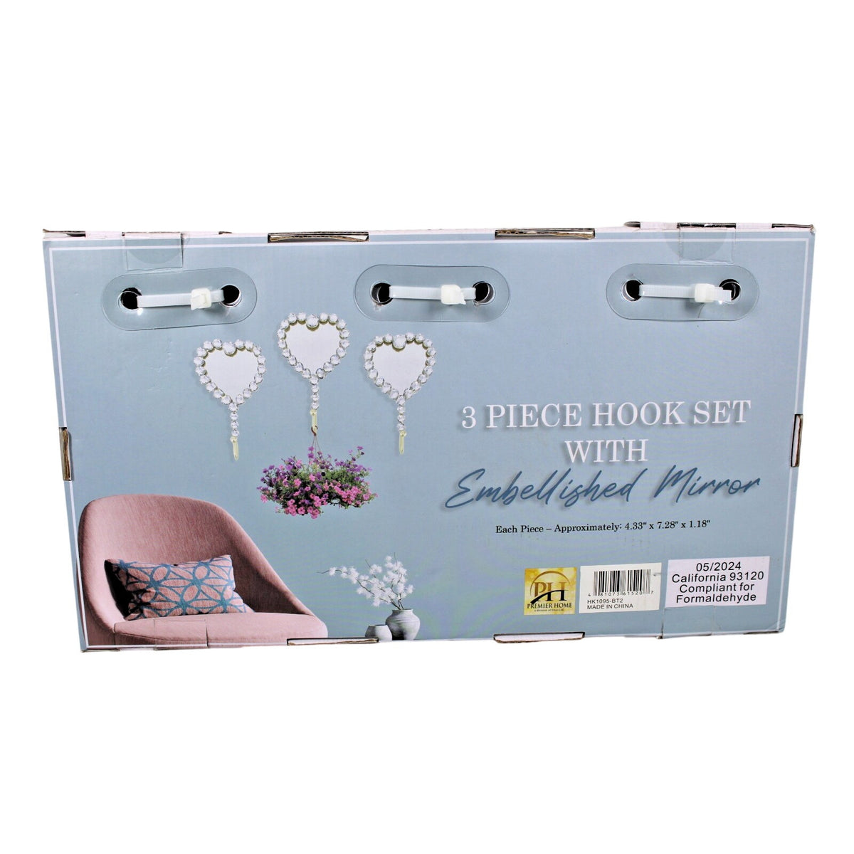 Heart-Shaped Mirror Wall Hooks, Embellished with shinny jewels