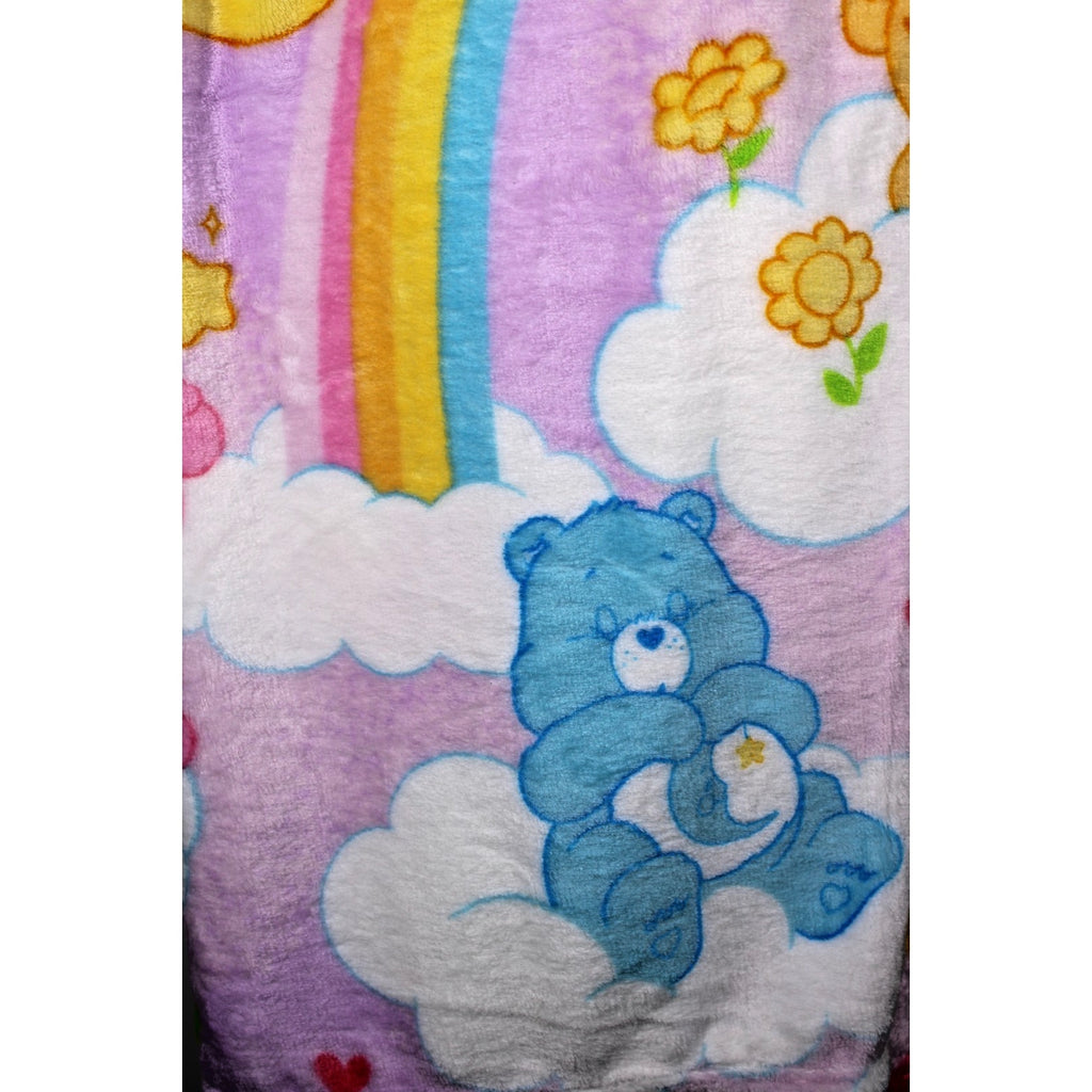 Care Bears Soft Throw Blanket Smiley Suns Rainbows Flowers and Clouds 50” X 70”
