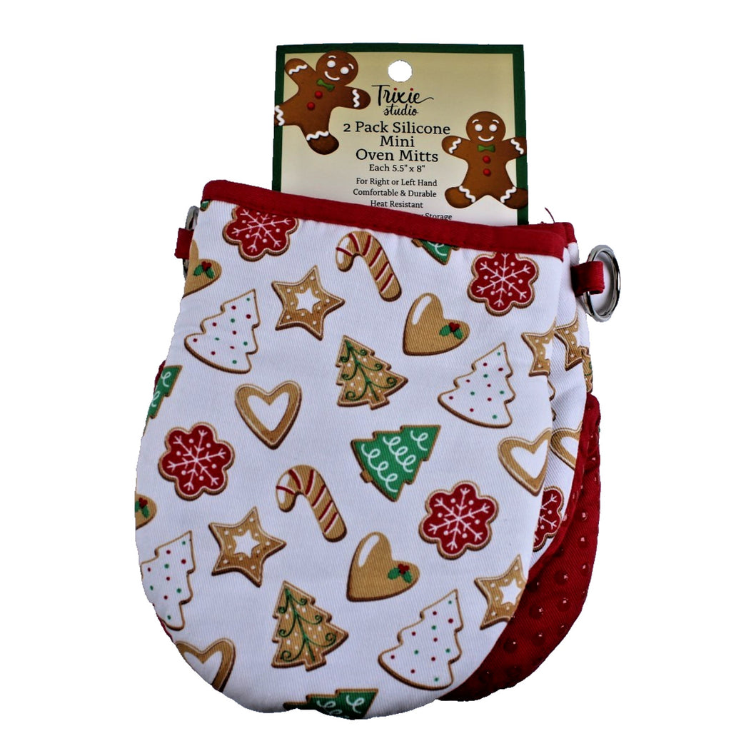 Christmas Gingerbread Kitchen Mini Oven Mitt Set of 2 - Silicone Grip