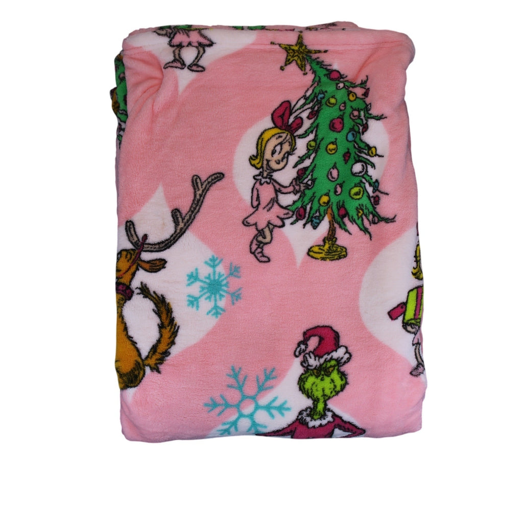 Cozy Dr. Seuss The Grinch Oversized Pink Fleece Throw Blanket 60 x 70