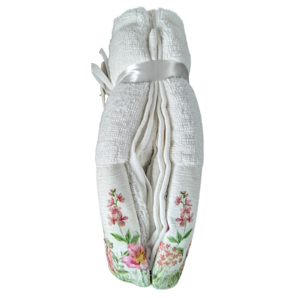Easter Blessing Beaded Bunny Floral Hand Towels Set of 2, 16x28" 100% Cotton