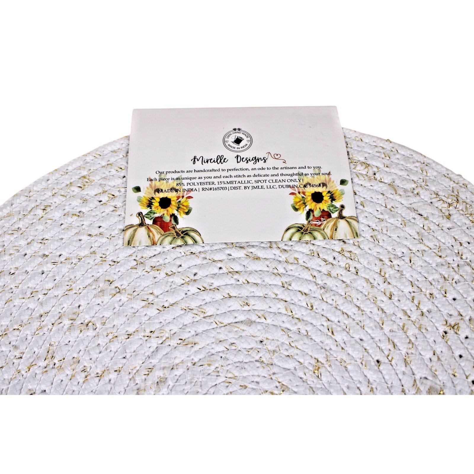 Orange Pumpkins Thanksgiving Fall Harvest Braided Fabric Round Placemats Set of 4 -15"