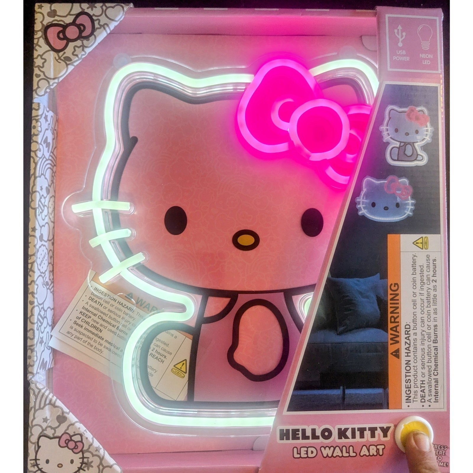 Authentic Sanrio Hello Kitty Neon LED Wall Art USB Powered Sitting Pink Bow
