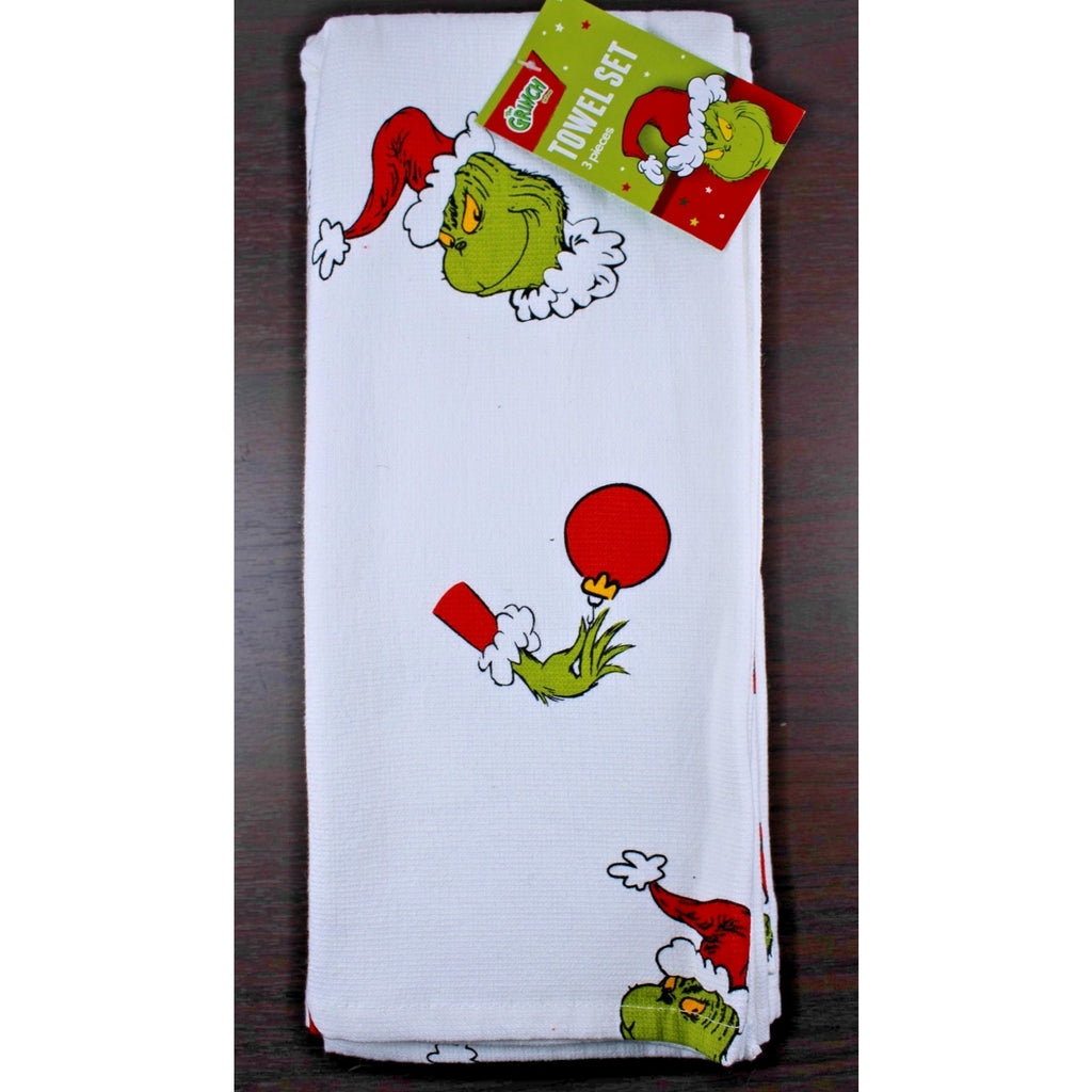 Set Of 3 Dr. Seuss The Grinch Candy Canes & Ornaments Christmas Kitchen Towels
