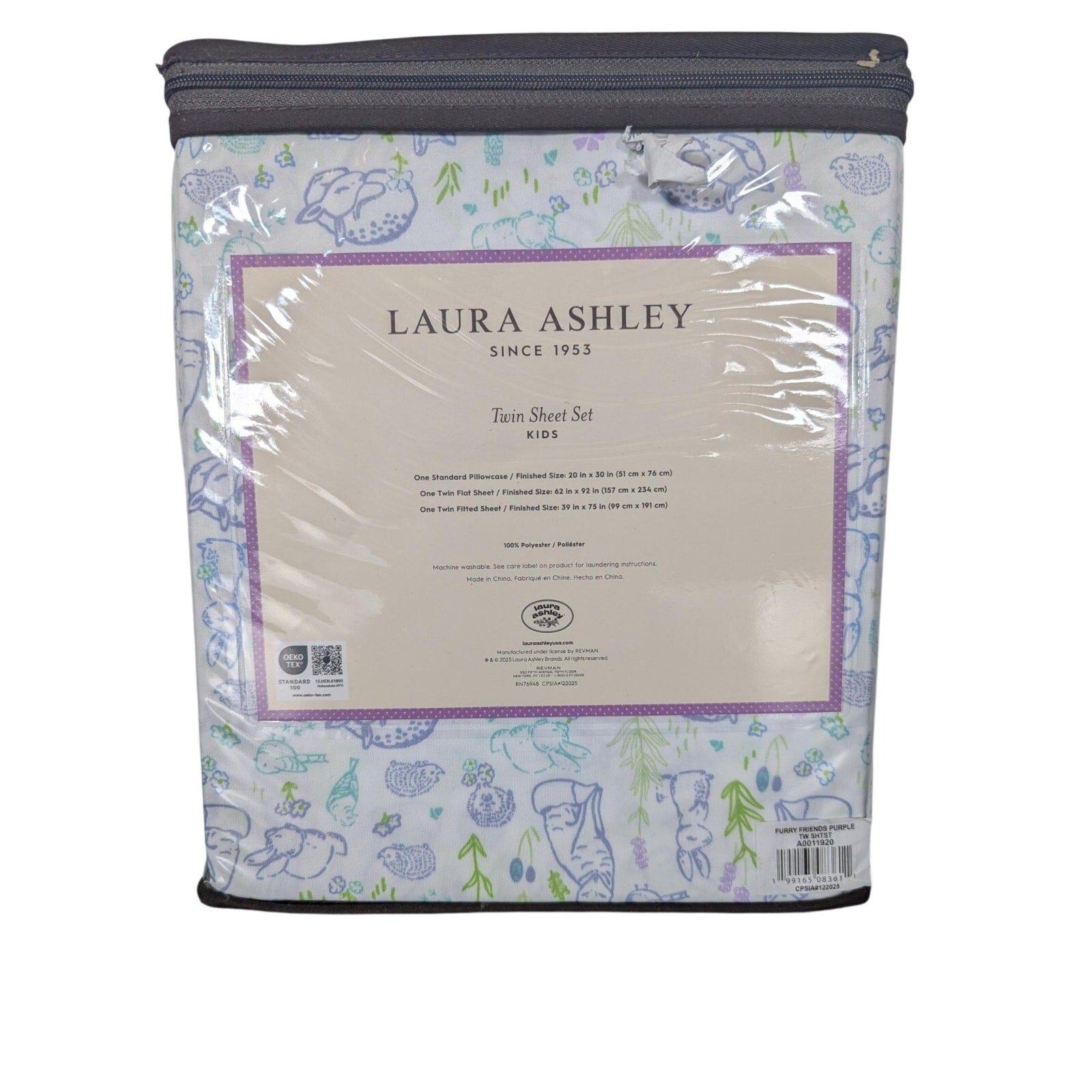 Laura Ashley Spring Animal Flowers Furry Friends 3-pc TWIN Sheet Set - New
