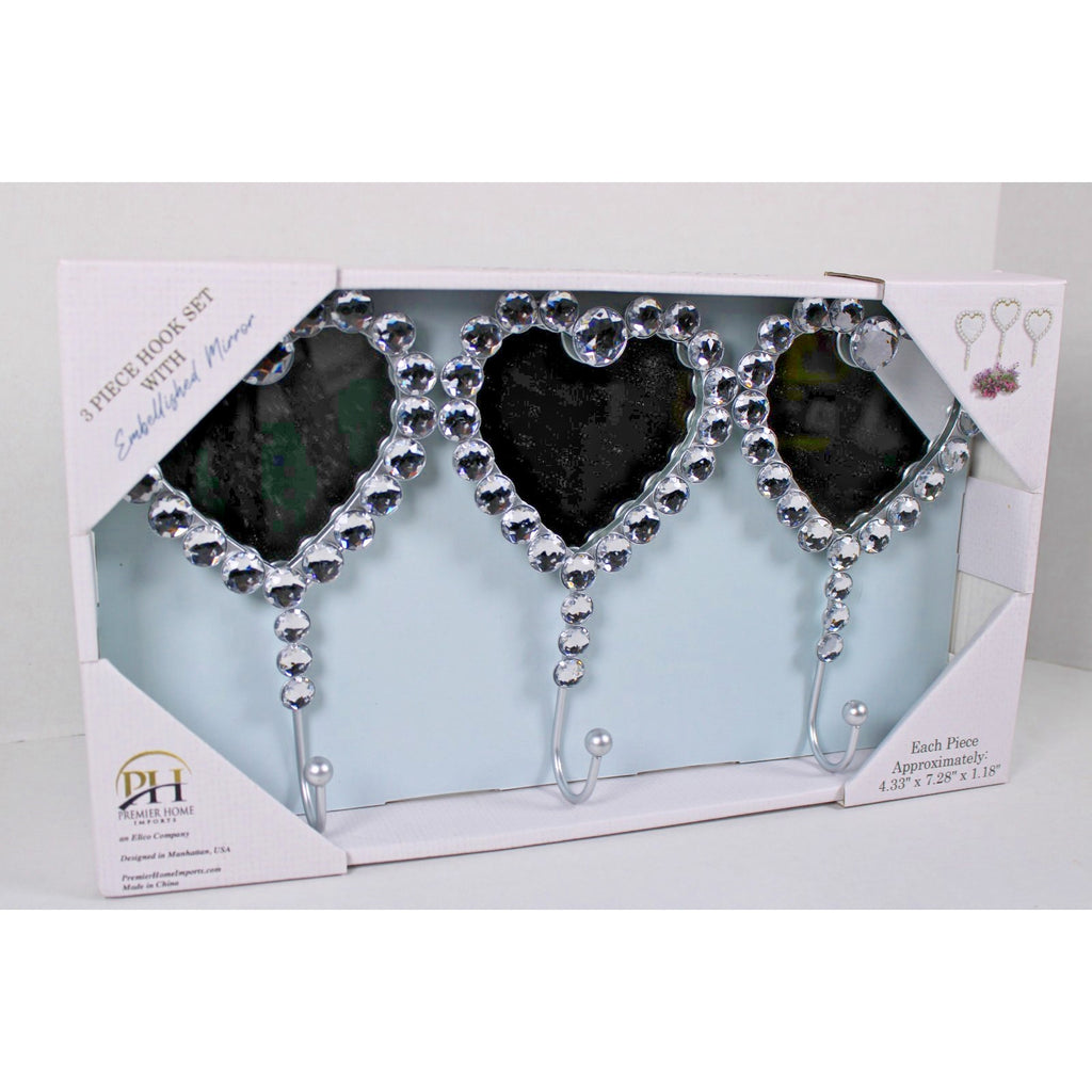 Heart-Shaped Mirror Wall Hooks, Embellished with shinny jewels