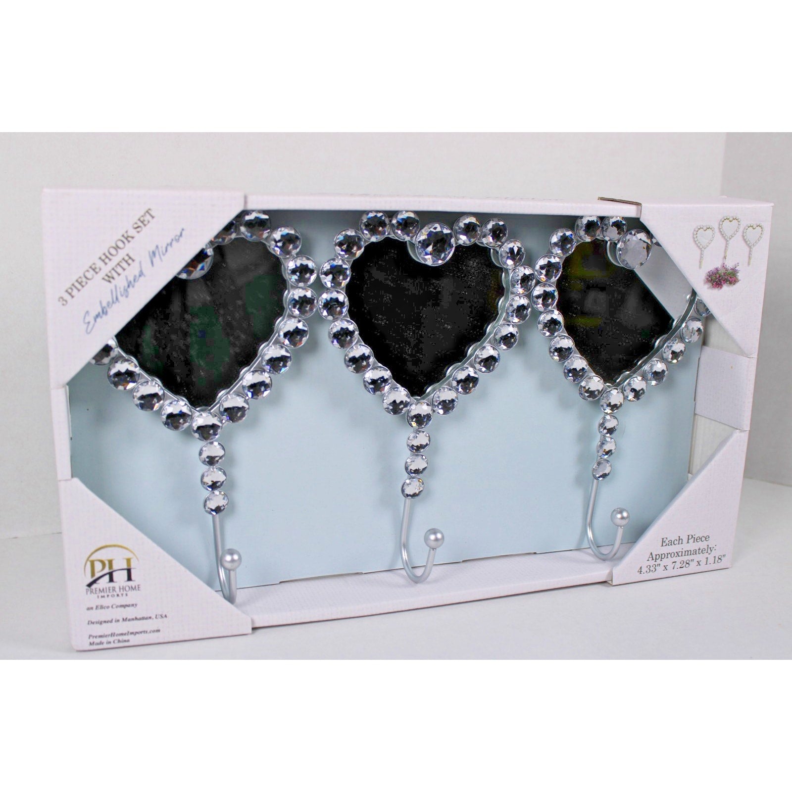 Heart-Shaped Mirror Wall Hooks, Embellished with shinny jewels