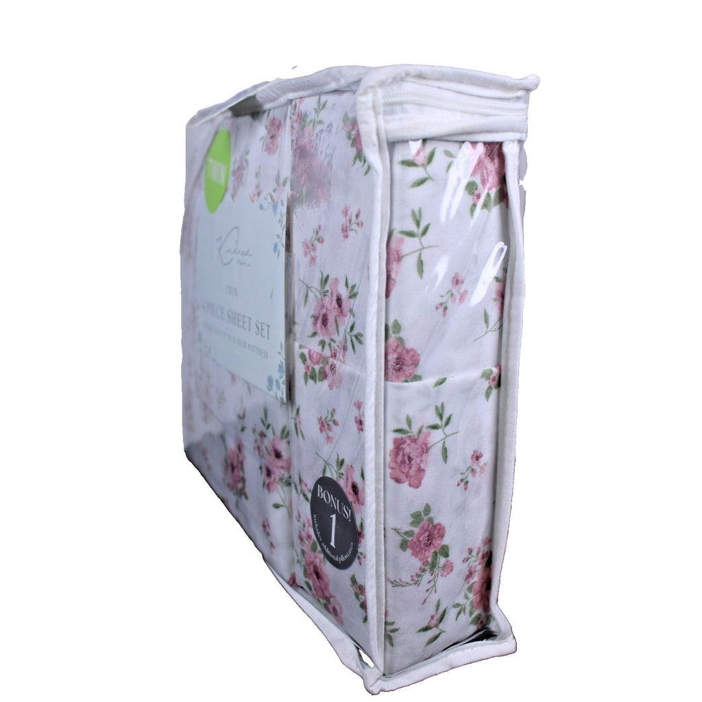 KINDRED HOME 4 PIECE TEA ROSE FLORAL DESIGN TWIN SHEET SET 1 EXTRA PILLOWCASE
