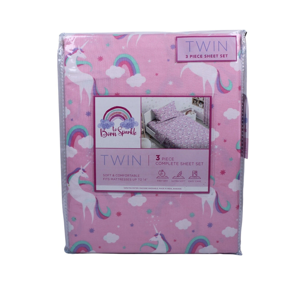 Twin Unicorn & Rainbows Sheet Set 3-Piece Complete set, Ultra Soft , Kids