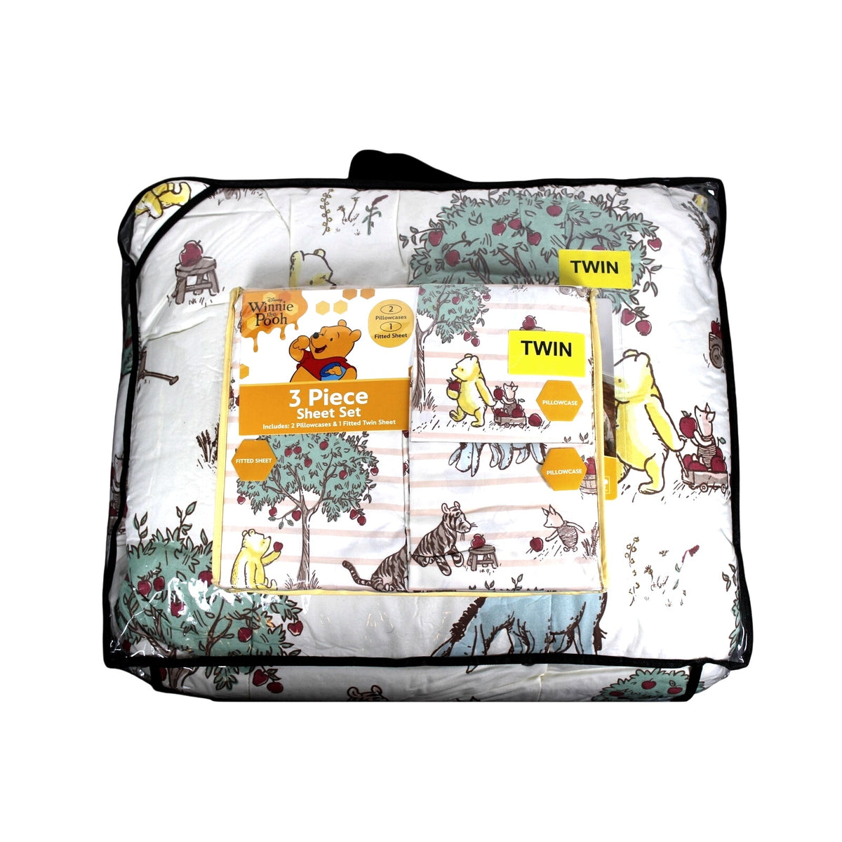 Winnie The Pooh 5 Piece, TWIN Comforter 64x86, 1 Sham 20x26 & 3 Piece Sheet Set