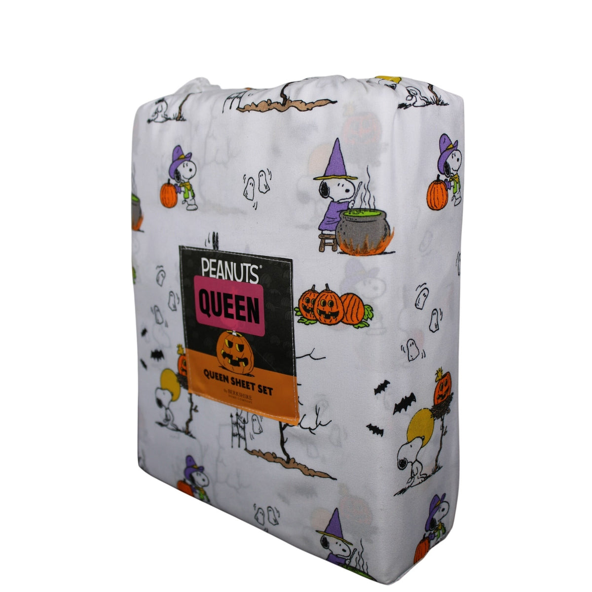 Peanuts 4pc Halloween Snoopy Woodstock QUEEN Sheet Set White Berkshire