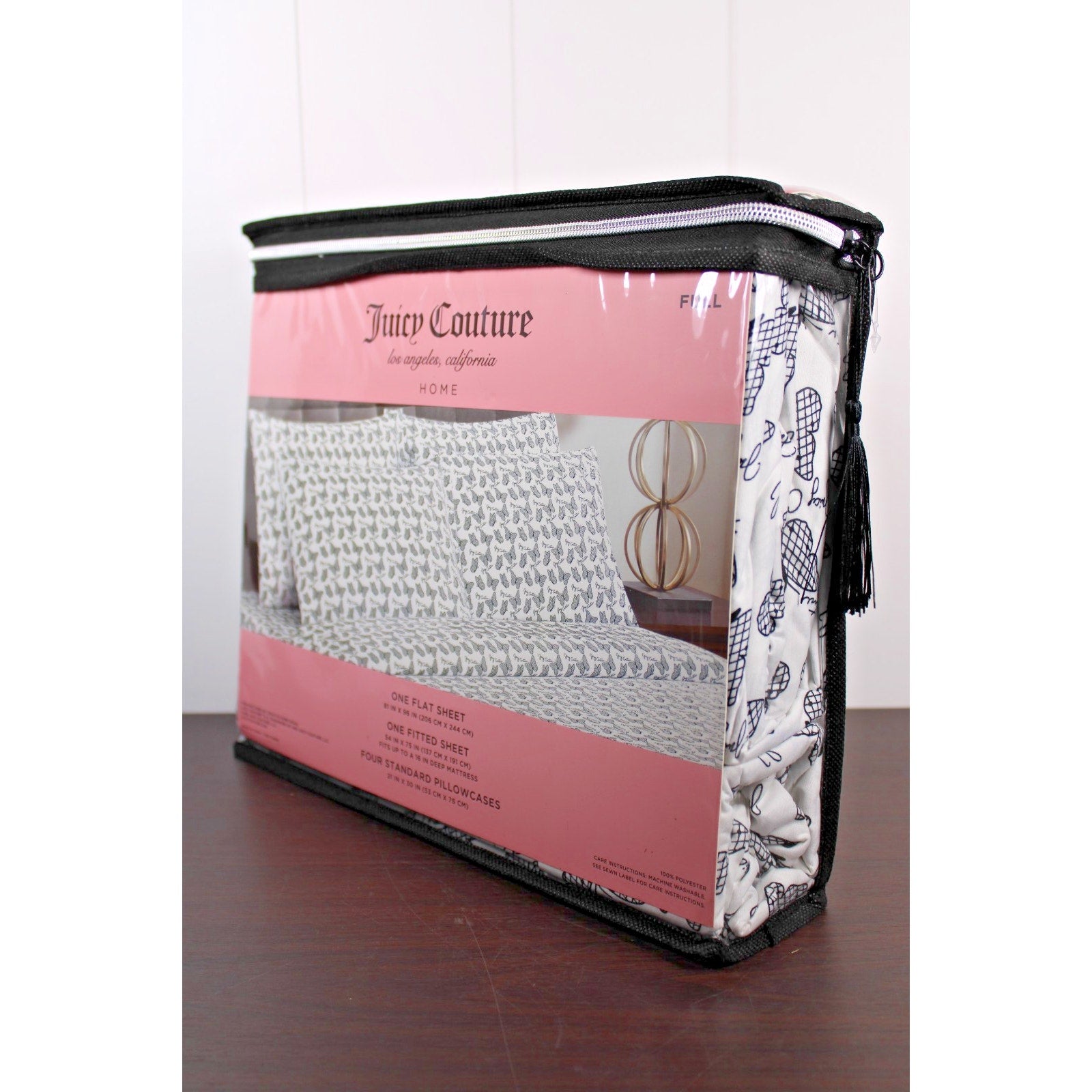 Juicy Couture FULL 6 pc Bed Sheet Set Black and White Checkered Butterflies
